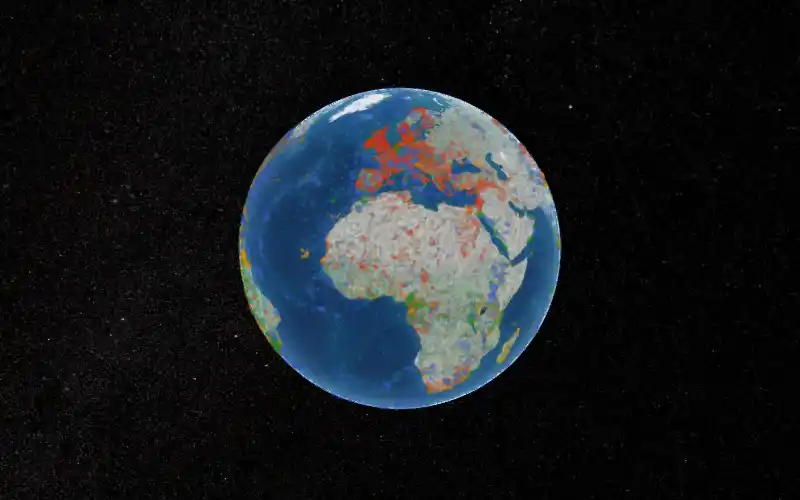Animated rotating globe showing iSamples data points from 4 scientific repositories